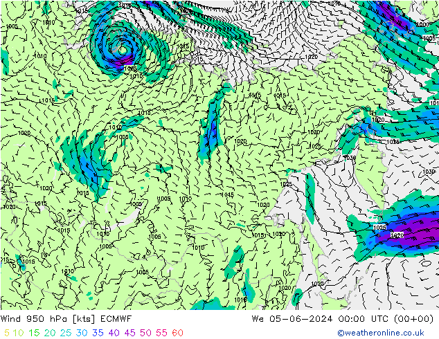 Wind 950 hPa ECMWF We 05.06.2024 00 UTC