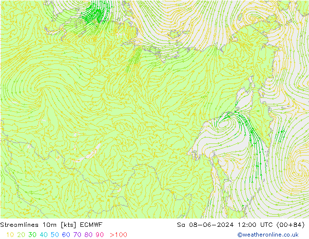 Linha de corrente 10m ECMWF Sáb 08.06.2024 12 UTC