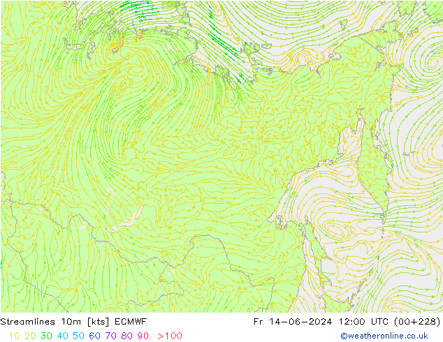 Stroomlijn 10m ECMWF vr 14.06.2024 12 UTC