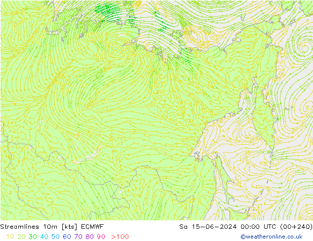Linea di flusso 10m ECMWF sab 15.06.2024 00 UTC
