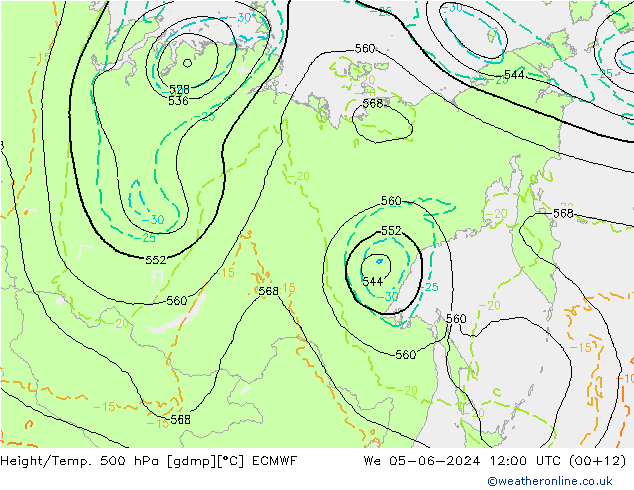 Z500/Regen(+SLP)/Z850 ECMWF wo 05.06.2024 12 UTC