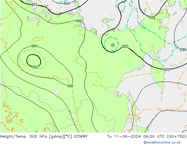 Height/Temp. 500 hPa ECMWF Tu 11.06.2024 06 UTC