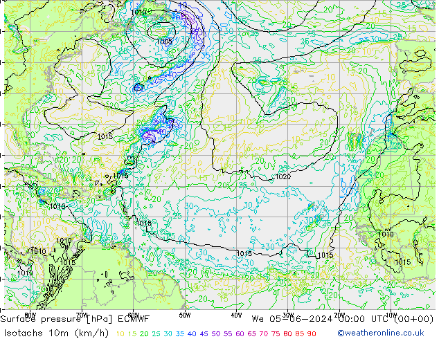 Isotachen (km/h) ECMWF Mi 05.06.2024 00 UTC