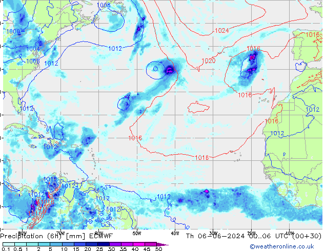 Z500/Rain (+SLP)/Z850 ECMWF gio 06.06.2024 06 UTC