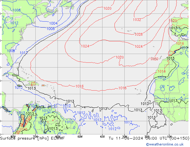 Atmosférický tlak ECMWF Út 11.06.2024 06 UTC