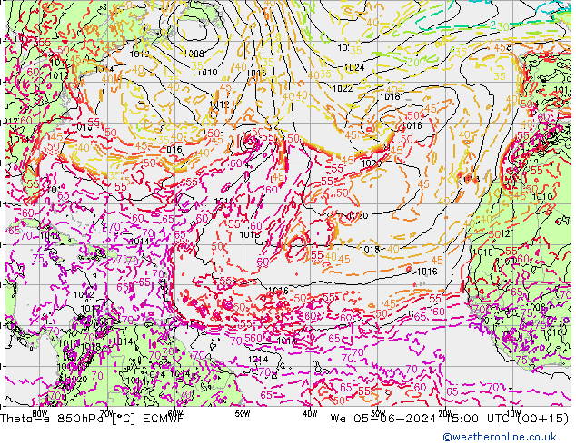 Theta-e 850hPa ECMWF śro. 05.06.2024 15 UTC