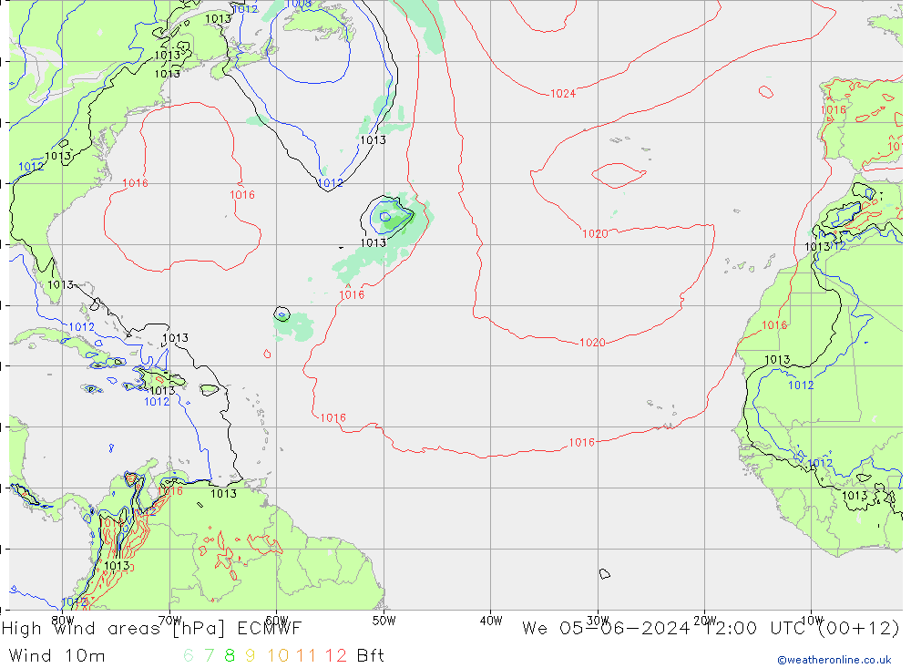 High wind areas ECMWF mer 05.06.2024 12 UTC