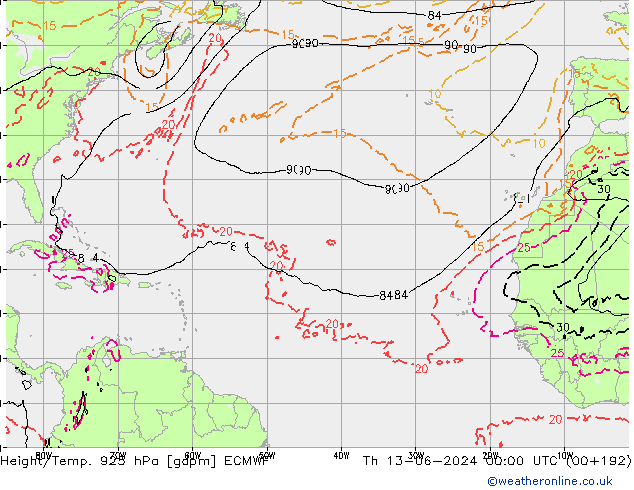 Height/Temp. 925 hPa ECMWF gio 13.06.2024 00 UTC