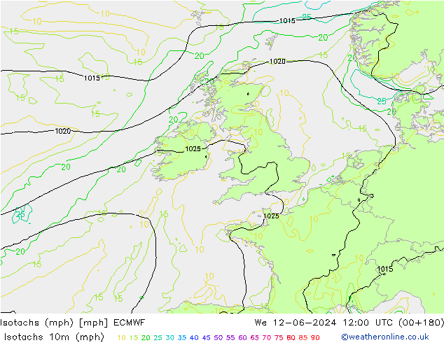 Isotachen (mph) ECMWF wo 12.06.2024 12 UTC