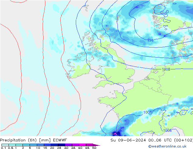 Z500/Rain (+SLP)/Z850 ECMWF nie. 09.06.2024 06 UTC