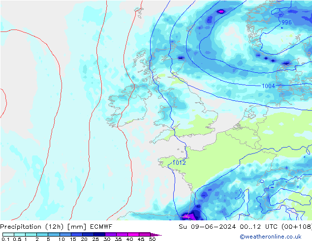 opad (12h) ECMWF nie. 09.06.2024 12 UTC