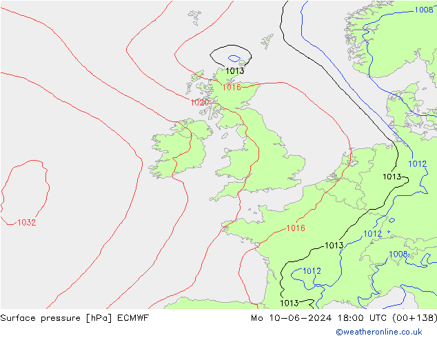 Atmosférický tlak ECMWF Po 10.06.2024 18 UTC