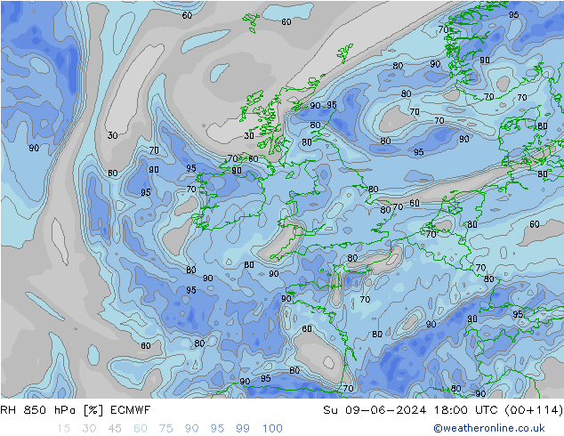 RH 850 hPa ECMWF Su 09.06.2024 18 UTC