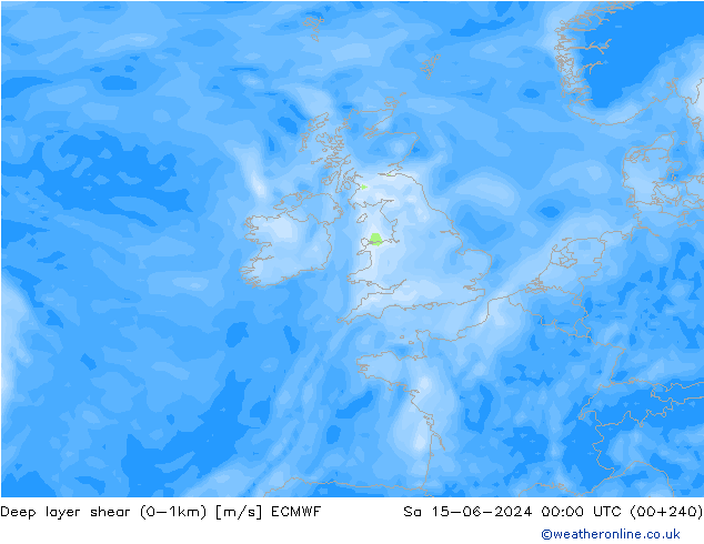 Deep layer shear (0-1km) ECMWF Sa 15.06.2024 00 UTC