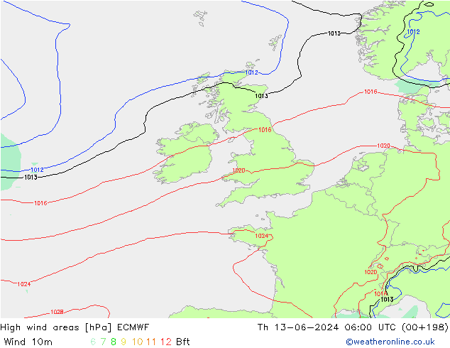 High wind areas ECMWF jeu 13.06.2024 06 UTC