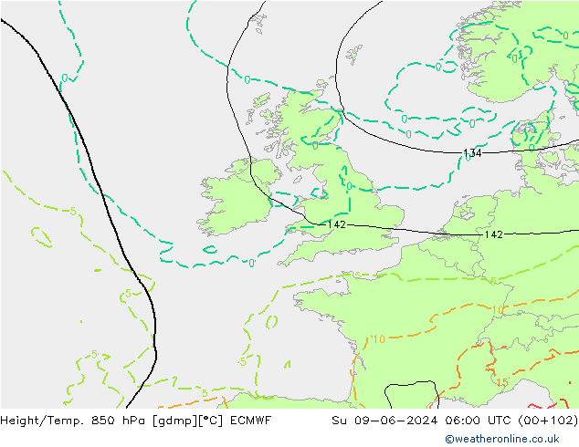 Z500/Rain (+SLP)/Z850 ECMWF nie. 09.06.2024 06 UTC