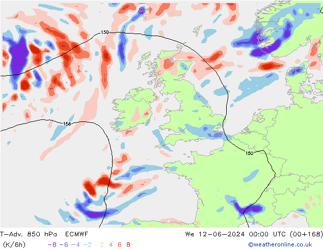 T-Adv. 850 hPa ECMWF We 12.06.2024 00 UTC