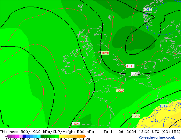 Thck 500-1000hPa ECMWF mar 11.06.2024 12 UTC