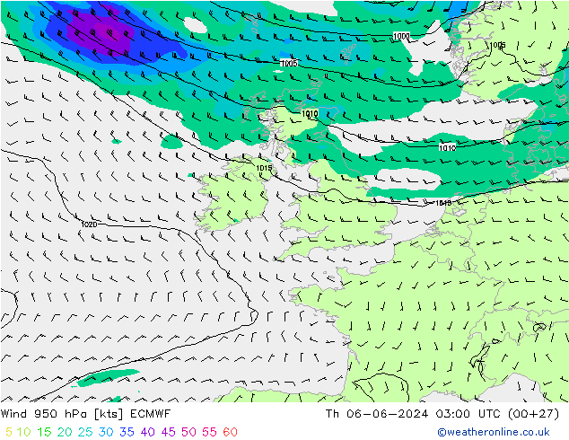 Vento 950 hPa ECMWF Qui 06.06.2024 03 UTC