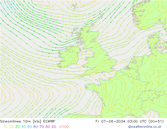 Stromlinien 10m ECMWF Fr 07.06.2024 03 UTC