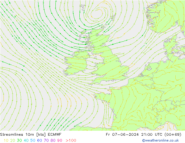 Linia prądu 10m ECMWF pt. 07.06.2024 21 UTC