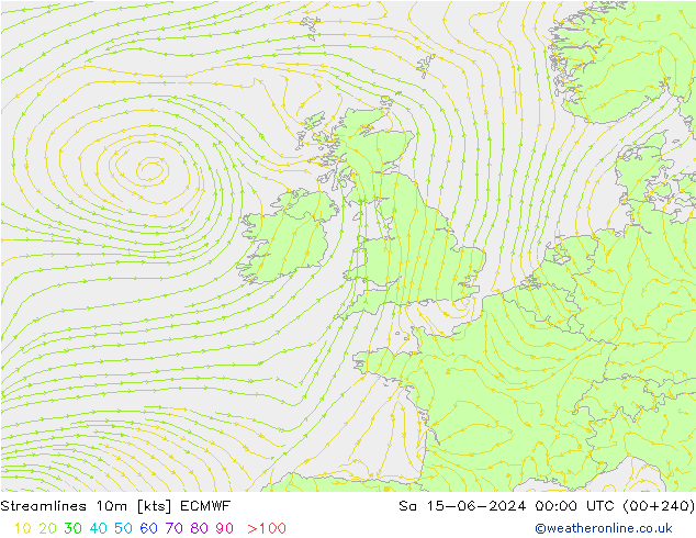 Stroomlijn 10m ECMWF za 15.06.2024 00 UTC