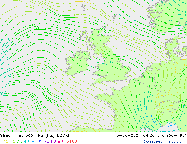 Ligne de courant 500 hPa ECMWF jeu 13.06.2024 06 UTC