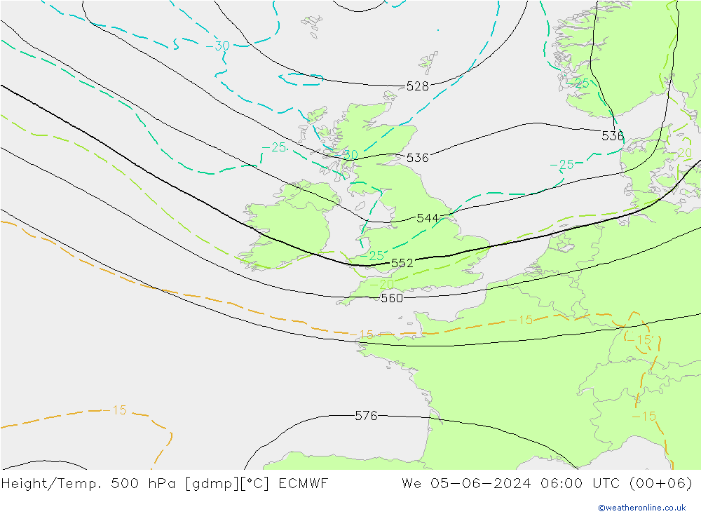 Z500/Rain (+SLP)/Z850 ECMWF We 05.06.2024 06 UTC