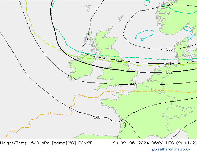 Z500/Rain (+SLP)/Z850 ECMWF nie. 09.06.2024 06 UTC