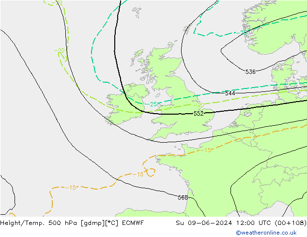 Z500/Rain (+SLP)/Z850 ECMWF Dom 09.06.2024 12 UTC