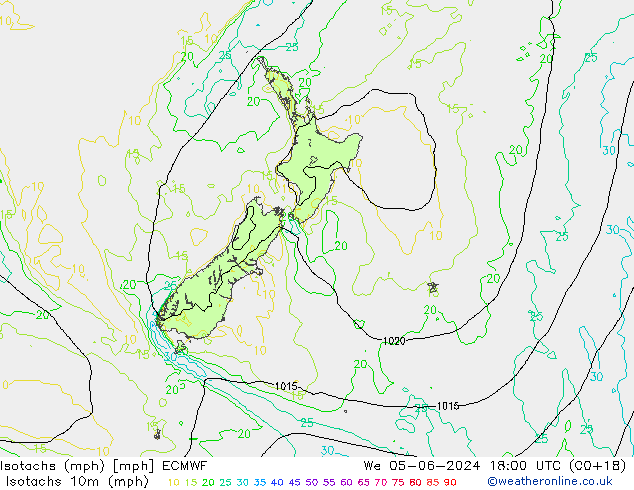 Isotachen (mph) ECMWF Mi 05.06.2024 18 UTC