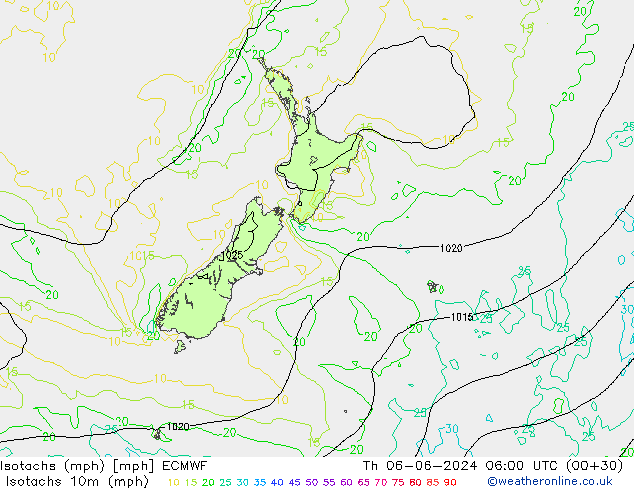 Isotachs (mph) ECMWF Th 06.06.2024 06 UTC