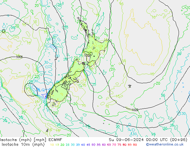 Isotachs (mph) ECMWF  09.06.2024 00 UTC