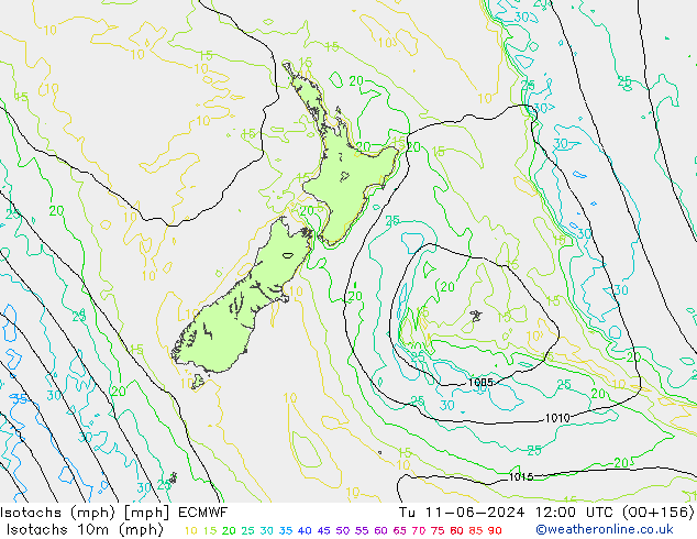 Isotachs (mph) ECMWF Tu 11.06.2024 12 UTC