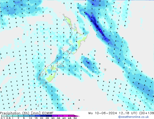 Precipitation (6h) ECMWF Mo 10.06.2024 18 UTC