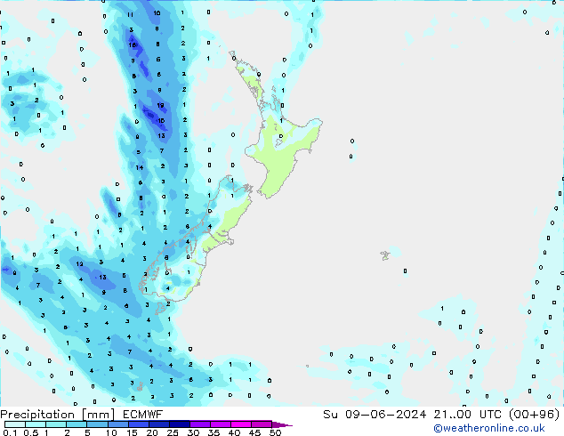 Srážky ECMWF Ne 09.06.2024 00 UTC