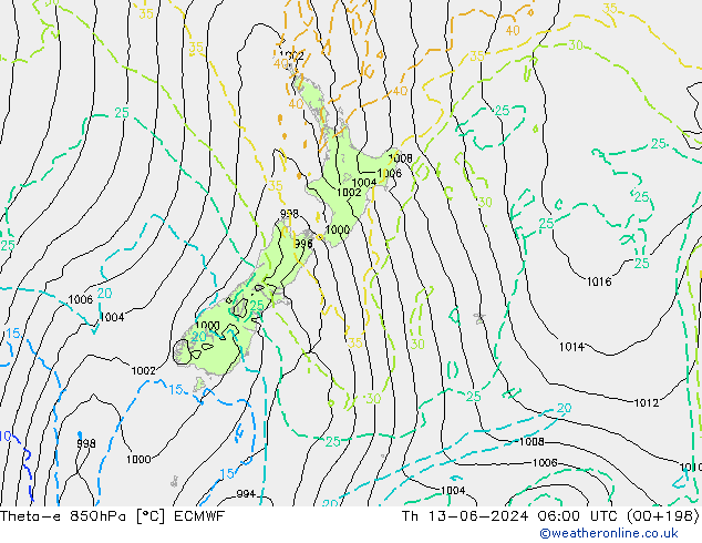 Theta-e 850hPa ECMWF Do 13.06.2024 06 UTC