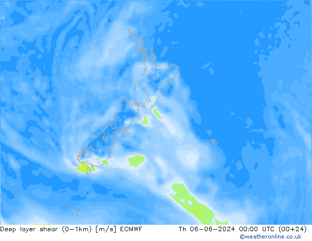 Deep layer shear (0-1km) ECMWF  06.06.2024 00 UTC