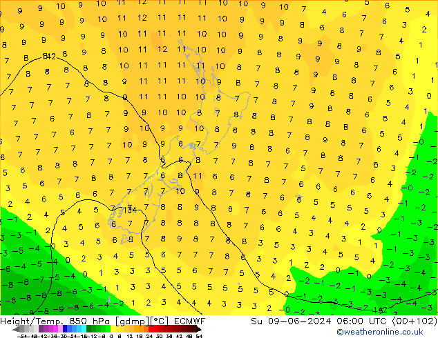 Z500/Rain (+SLP)/Z850 ECMWF nie. 09.06.2024 06 UTC