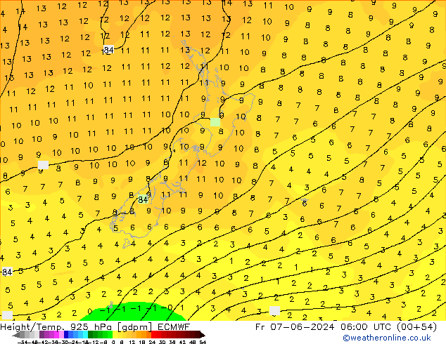 Height/Temp. 925 hPa ECMWF Fr 07.06.2024 06 UTC