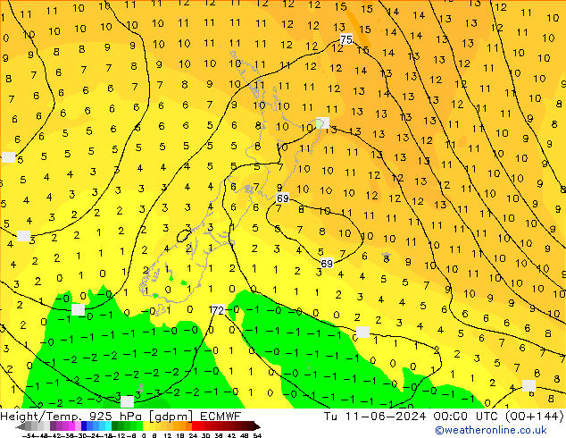 Height/Temp. 925 hPa ECMWF Tu 11.06.2024 00 UTC