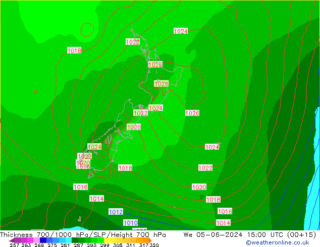 Thck 700-1000 hPa ECMWF Qua 05.06.2024 15 UTC