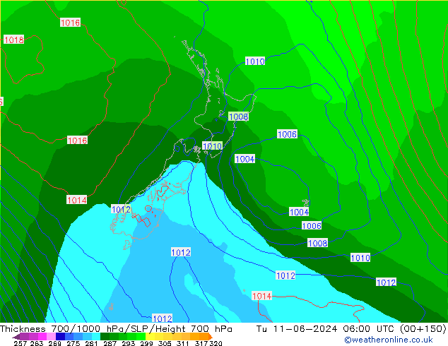 Thck 700-1000 hPa ECMWF Tu 11.06.2024 06 UTC