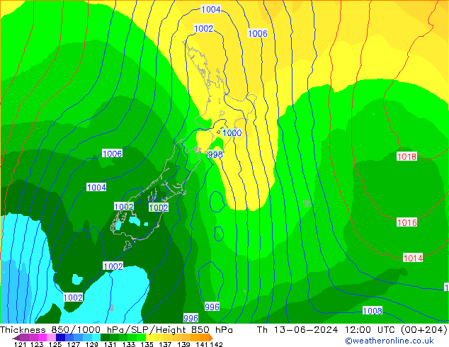 Thck 850-1000 hPa ECMWF Čt 13.06.2024 12 UTC