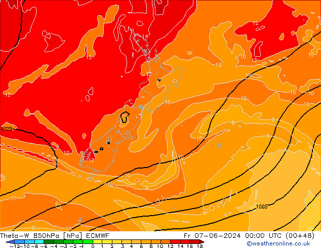 Theta-W 850hPa ECMWF vr 07.06.2024 00 UTC