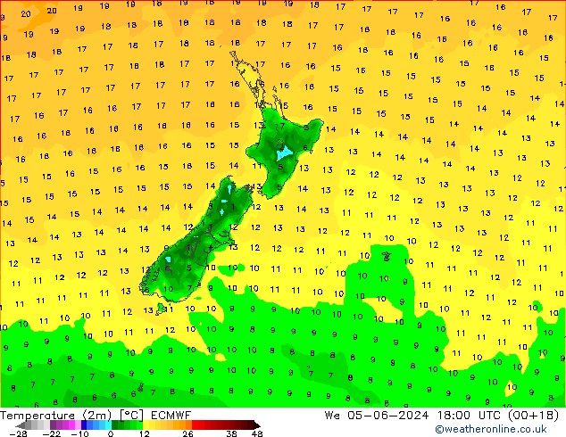 Temperaturkarte (2m) ECMWF Mi 05.06.2024 18 UTC