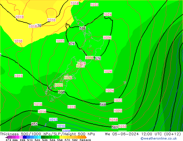 Schichtdicke 500-1000 hPa ECMWF Mi 05.06.2024 12 UTC