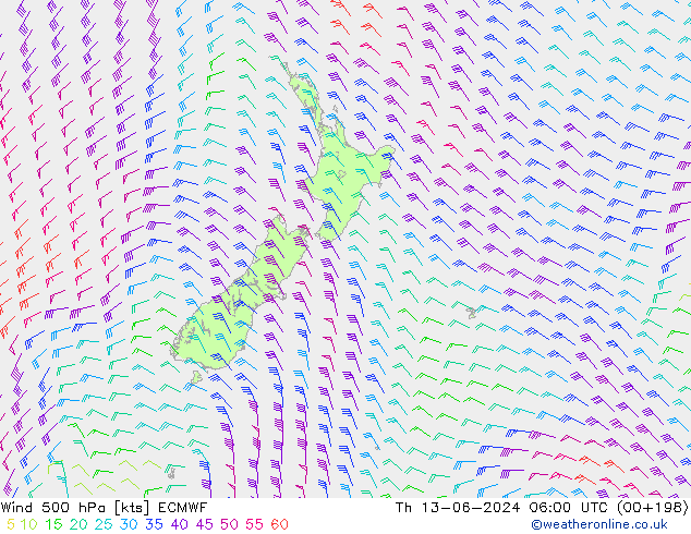 Wind 500 hPa ECMWF Do 13.06.2024 06 UTC