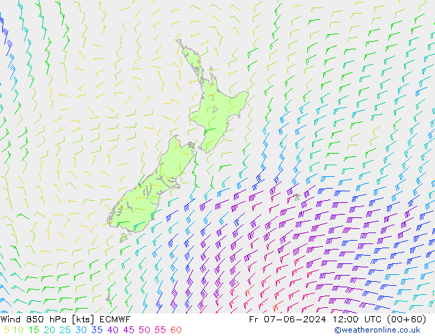 Wind 850 hPa ECMWF Fr 07.06.2024 12 UTC