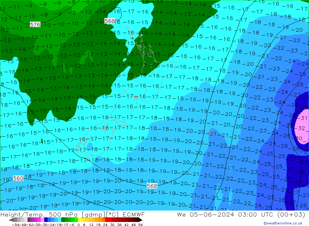 Géop./Temp. 500 hPa ECMWF mer 05.06.2024 03 UTC